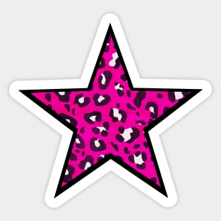 Bright Pink and Black Leopard Print Star Sticker